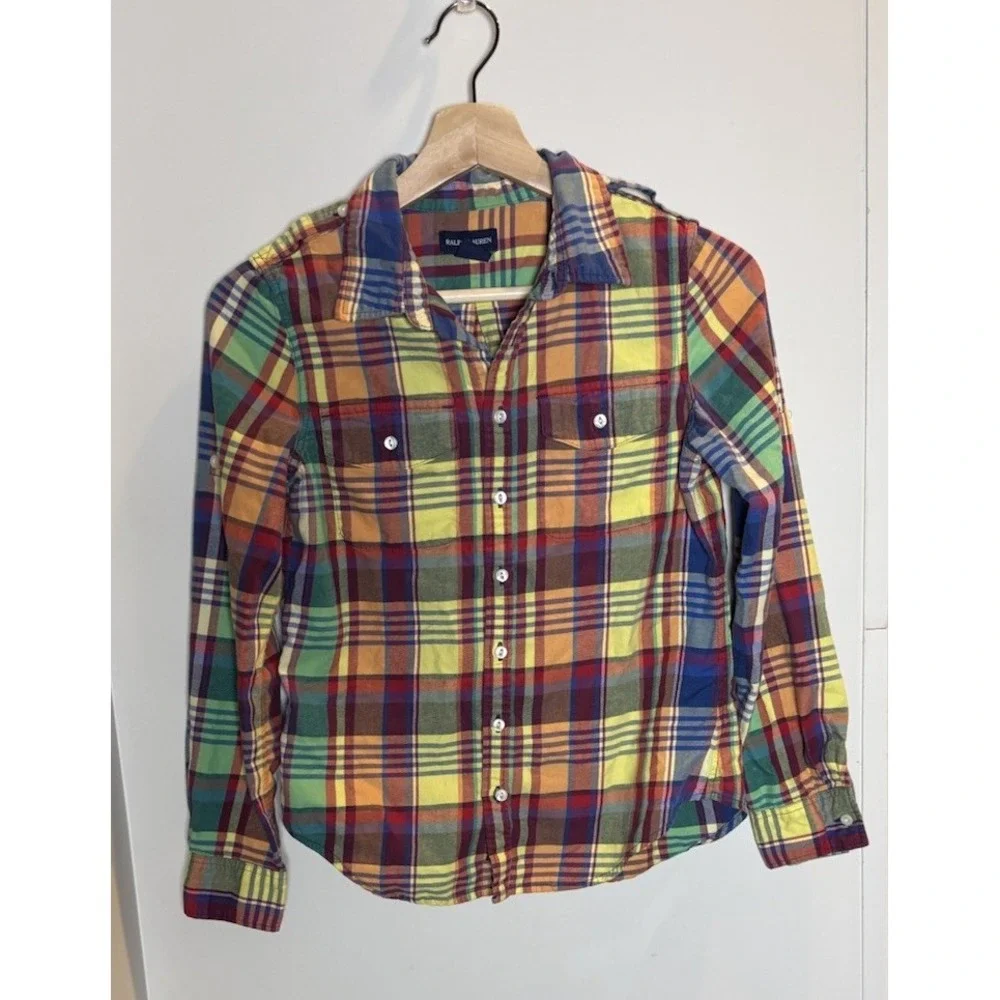Ralph Lauren Shirt  Boys 14 Long Sleeve Button Down Plaid Yellow